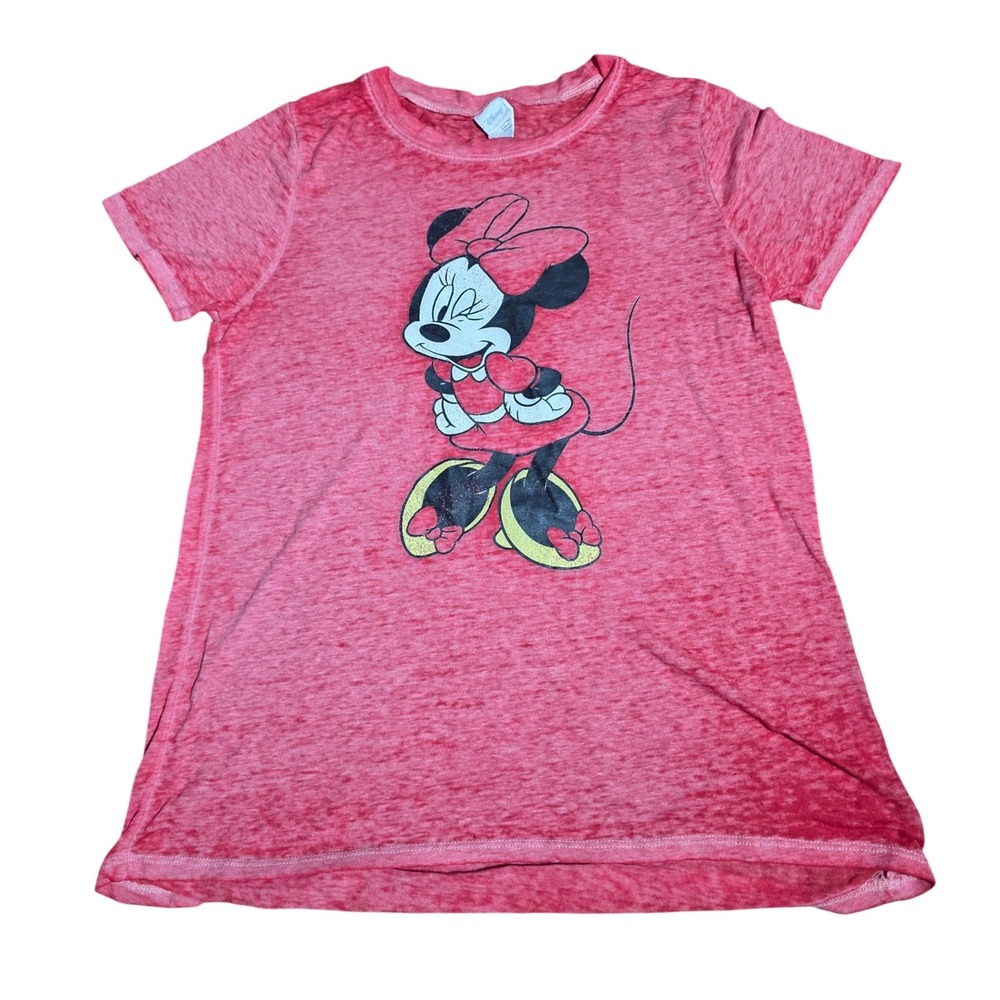 Disney Minnie Mouse Graphic‎ T-Shirt Red Heather Burnout Short Sleeve Large A5